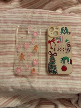 2 iPhone 14 Christmas/Holiday Cases-Merry With Grinch & Gingerbread Design NEW
